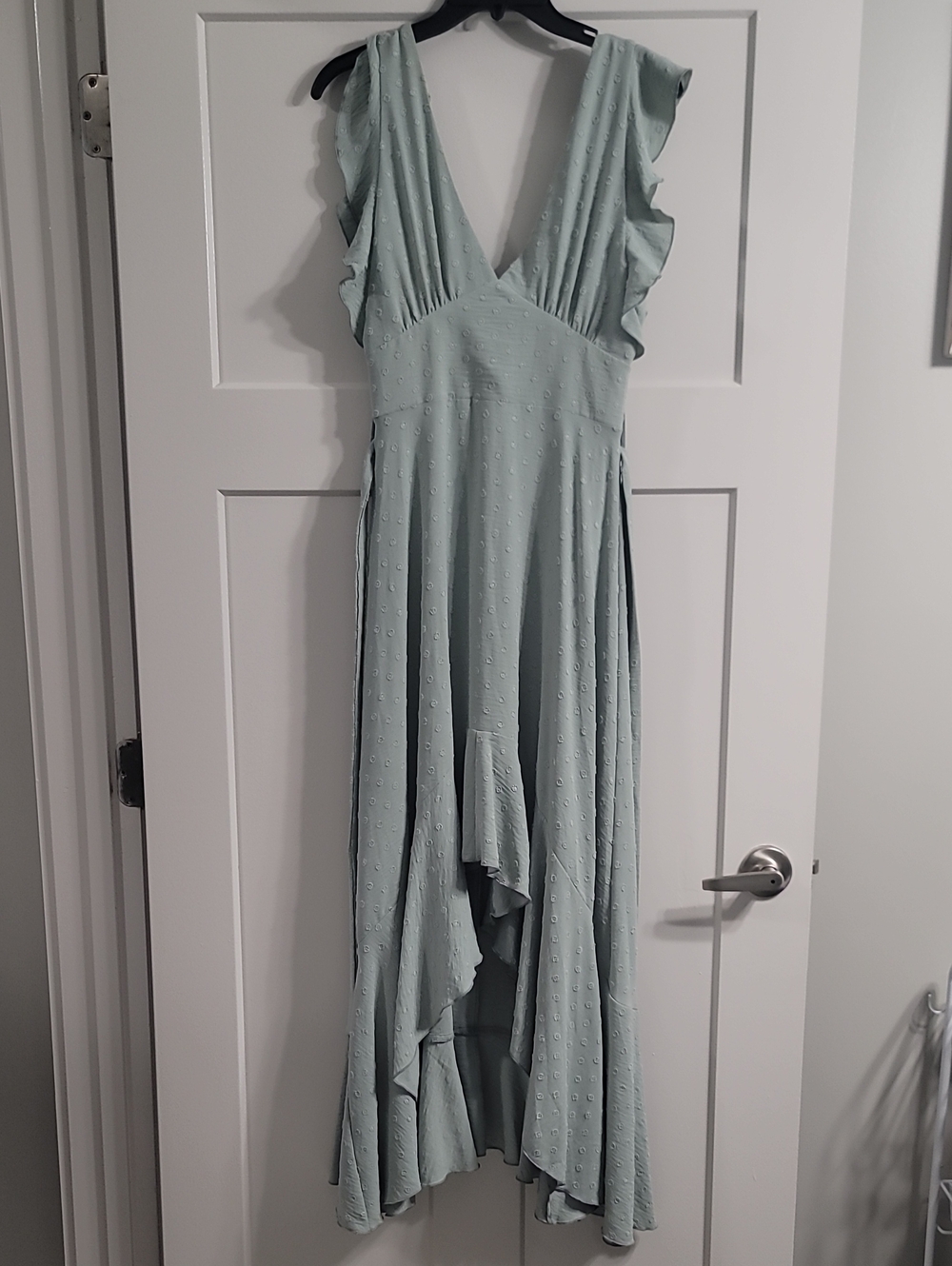 Women's Sage Green Ruffle V-Neck Dress